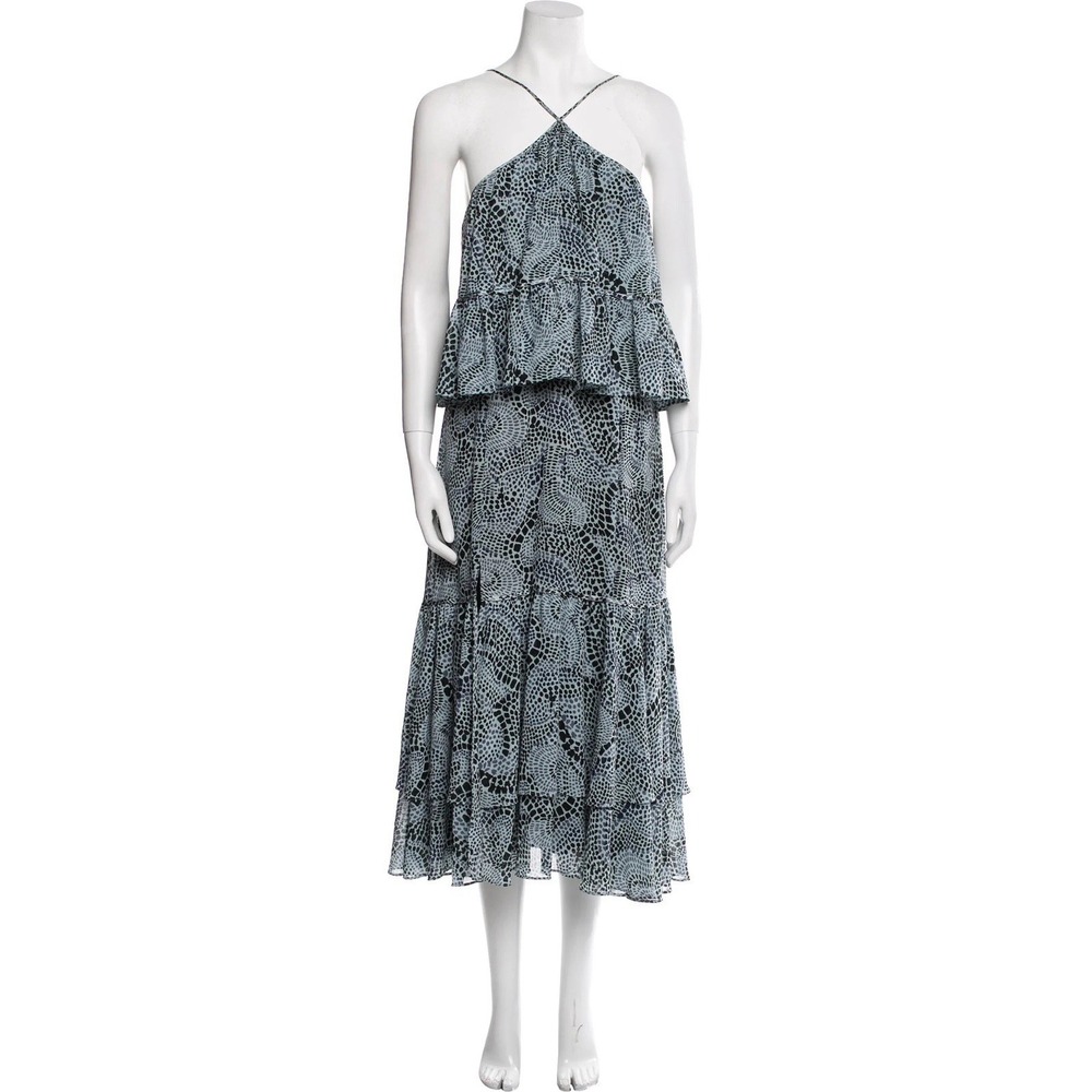 Cinq à Sept Women's Size 10 Snake Print Ruffle Tiered Midi Dress Strappy
